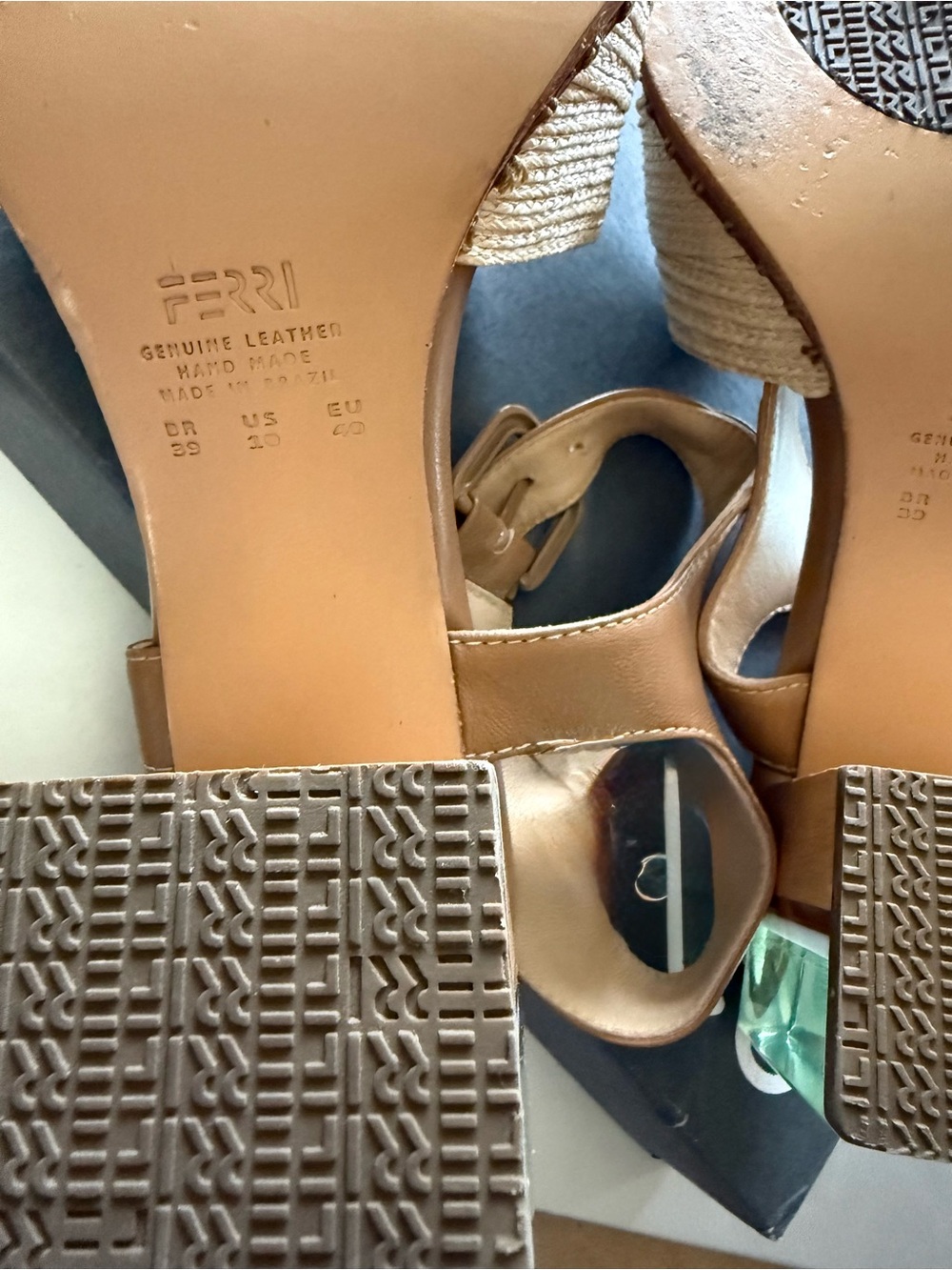 FERRI
Womens Tan Leather Slingback Sandals with Aqua Block Heel - Picture 10 of 11